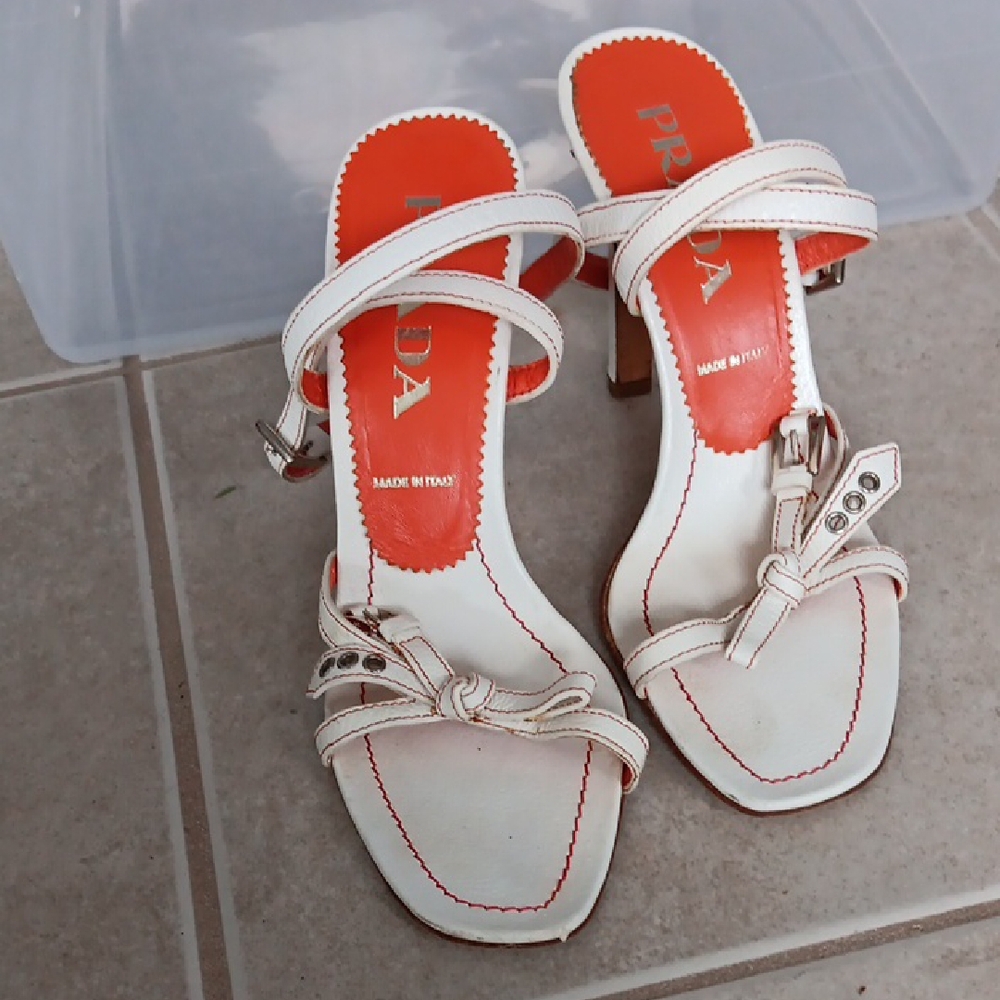 Prada Women's White Orange Stitch Sandals